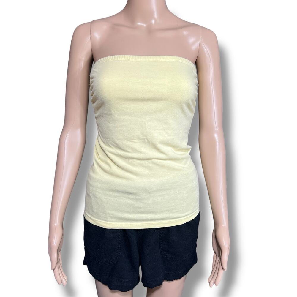 Paris Blues Strapless Bandeau Tube Top Shirt Shelf Bra Yellow Y2K Small